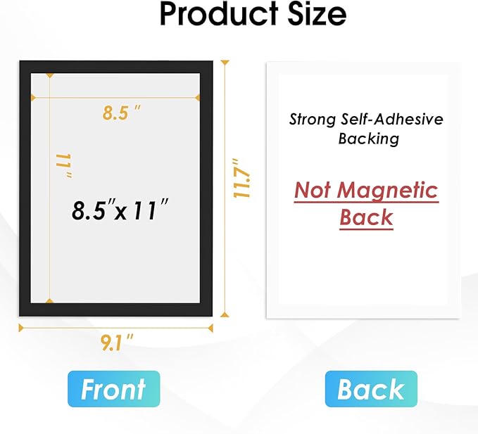 MaxGear Magnetic Sign Holder 8.5 x 11 Wall Mount, Self Adhesive Display Picture Frames with Strong Magnetic Border and Clear PVC, Document Poster Paper Holder for Home Office Store, 3 Pack