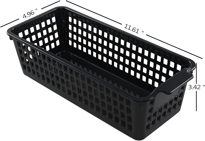 Plastic Slim Storag Basket, 6 Packs Small Organizer Basket Bins, Black