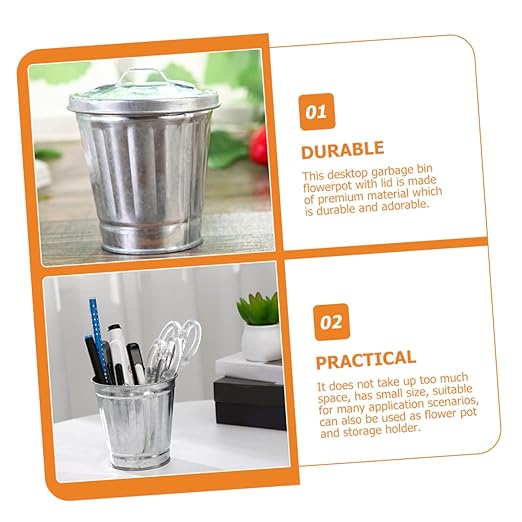 Toyvian 3pcs Mini Can for Desktop Material Slim Bathroom Trash Can Lid Adorable Waste Bin Flowerpot