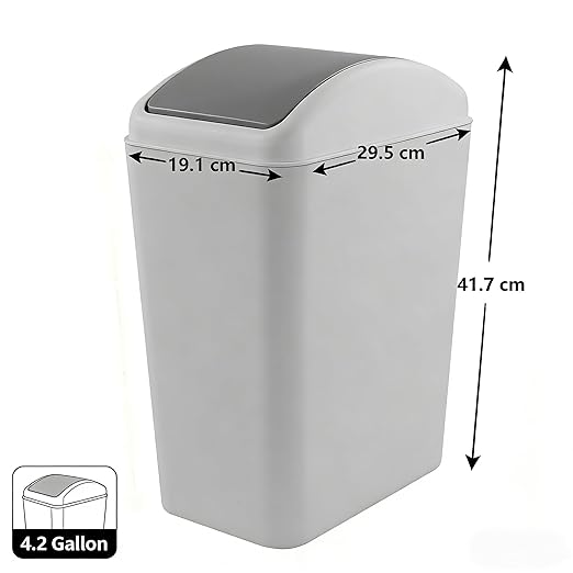 4.2 Gallon Swing Lid Trash Can, Plastic Waste Bin Garbage with Lid, Grey
