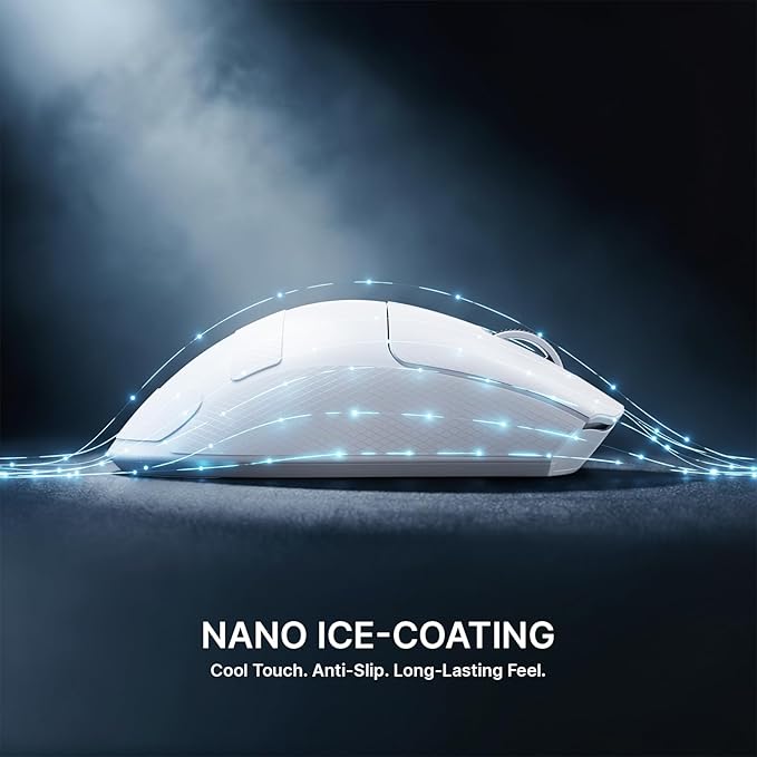 ATTACK SHARK V8 8K Wireless Gaming Mouse Whit 42000 DPI-PAW3950 MAX Sensor-59g Lightweight-Nordic54L15 MCU-400h Battery Life,Triple Modes,Gaming Accessories for PC/Laptop/Mac (White Griptape)