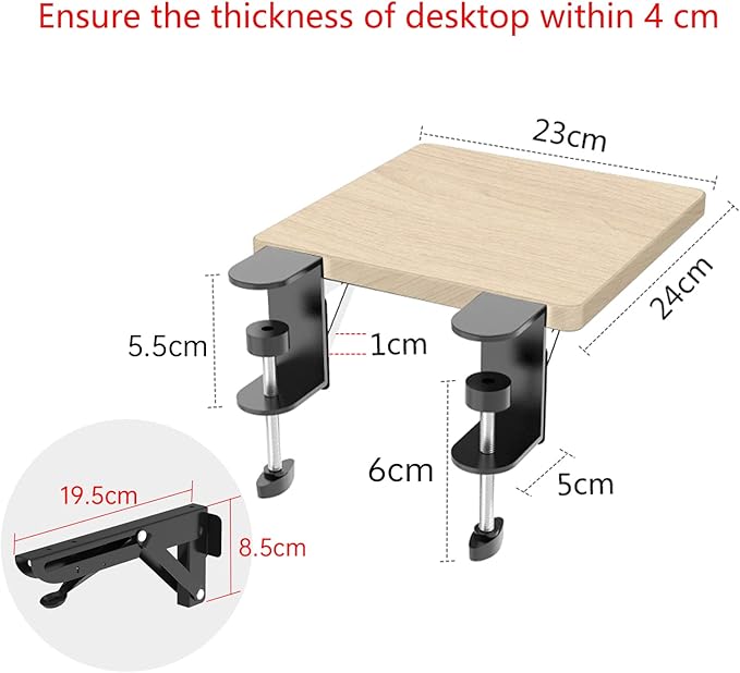 WITPOCE OUGIC Ergonomic Desk Extension Tray, 9.5 x 9.1 Inch Desk Extension Tray, Punch-Free Clamp Foldable Keyboard Drawer Tray Wrist Rest Computer Elbow Support