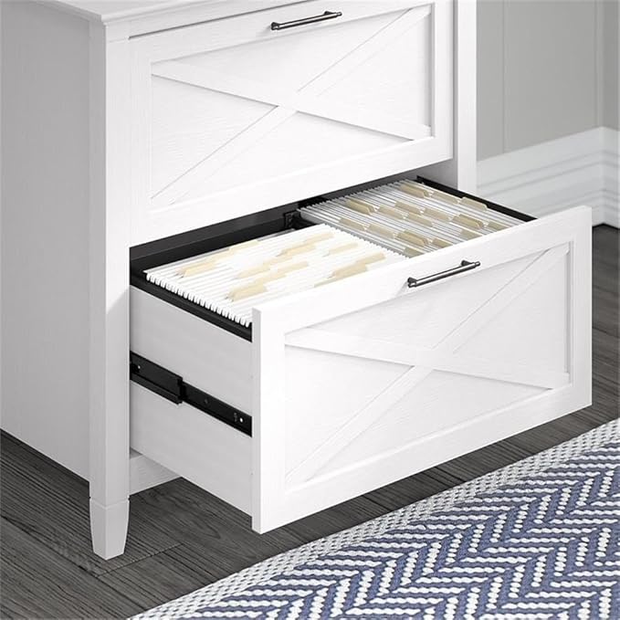 Scranton & Co L Shaped Engineered Wood Desk with File Cabinet, 60W x 60D x 30H, White Finish, Sturdy Coastal Farmhouse Style Home Office Desk Set with 2 Drawer Filing Storage