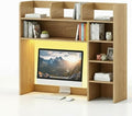 Tangkula Desktop Bookshelf with LED Lights, Desk Hutch with 8 Shelves for Max 25" Monitor, Desktop 5-Tier Display Rack, Multipurpose Wood Desktop Storage Hutch Organizer for Dorm Office Home (Natural)