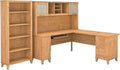 Bush Home Somerset 72W L Shaped Desk with Hutch and 5 Shelf Bookcase in Maple Cross
