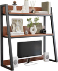 AQQHSAIN Desktop Hutch Shelf 2-Tier Ladder Bookshelf Computer Bookcase Wooden Desktop Display Rack Multipurpose Desk Hutch Top Only for Home Office Dorm Use (Brown, 75CM)