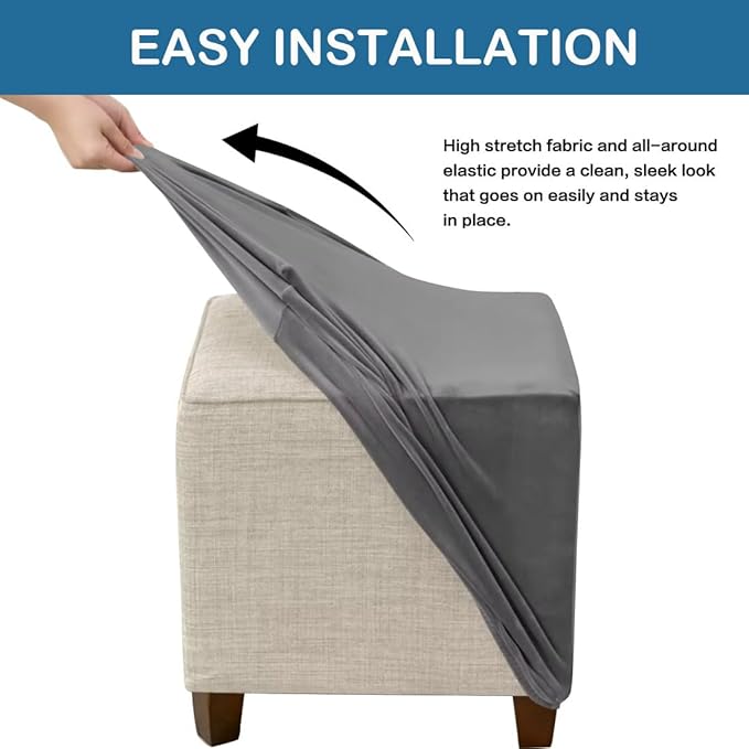 Ottoman Cover Square Velvet Ottoman Covers Protector for Footrest Foot Stool Furniture Stretch Comfortable with Elastic Bottom Medium Dark Grey