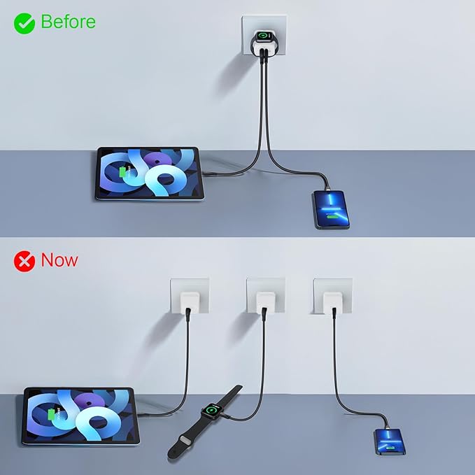 for Apple Watch Charger, 3 in 1 USB C Portable Wall Fast Charging Block, 23W Dual Ports Charging for iWatch Series 10/9/8/7/6/SE/5/4/3/2/1/Ultra, for iPhone 17/17 Pro/17 Pro Max/16/15