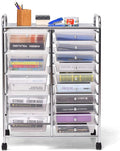 Moccha 15-Drawer Rolling Storage Cart - Under Desk Storage Drawers with wheels for Craft Art Supply Paper Salon, Scrapbook Paper Tools, Mobile Utility Cart for Classroom (15 Drawers, Clear)