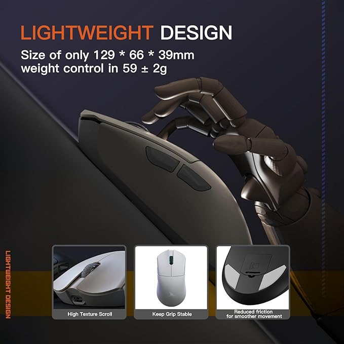 Darmoshark M3 8K Wireless Gaming Mouse,Tri-Mode 2.4G/USB-C/Bluetooth Mouse Up to 26000DPI,PAW3395 Optical Sensor Lightweight 58g,5 programmable Button,Computer Mouse for Laptop,PC,Mac