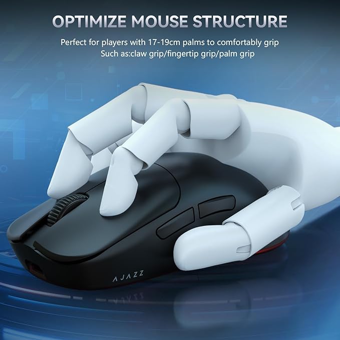 Ajazz AJ099 Superlight Wireless Gaming Mouse, Ergonomic 54g Ultra Lightweight 2.4Ghz/Wired Computer Mouse, PAW3311 12000 DPI Optical Sensor, 200Hrs Battery Programmable Buttons for Win/MAC PC Gamers