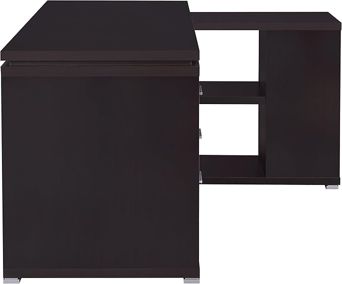 L-Shaped Computer Desk with 3 Drawers & 5 Shelves Cappuccino Brown Finish Solid Wood & MDF Corner Desk for Home Office 29.5H x 60W x 47.25D Workstation (1-Piece Set)