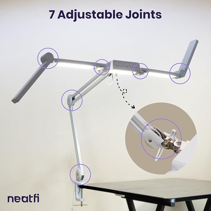 Neatfi 3,000 Lumens LED Desk Lamp, Dimmable, 360 SMD LEDs, 30W, CRI 95, Adjustable Light Modes, Task Lamp for Home Office, Study, Workstation (White, 44-Inch, CCT with Clamp)
