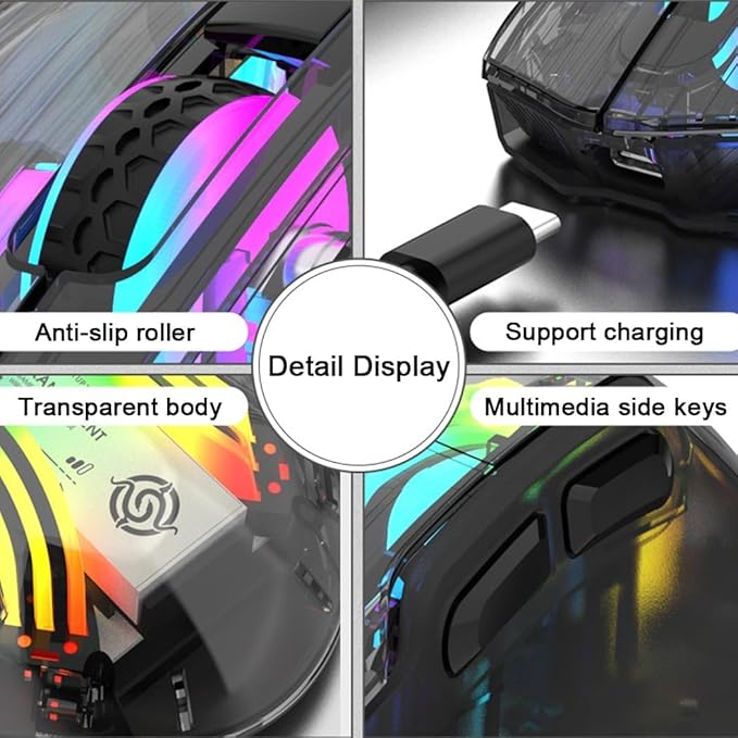 Bluetooth Wireless Mouse,Tri-Mode 2.4G/USB-C, Up to 3600 DPI,Transparent Mechanical Gaming Mouse,Chroma RGB Backlit, Must-Have Cool USB Computer Mouse for Gaming and Esports (Black)