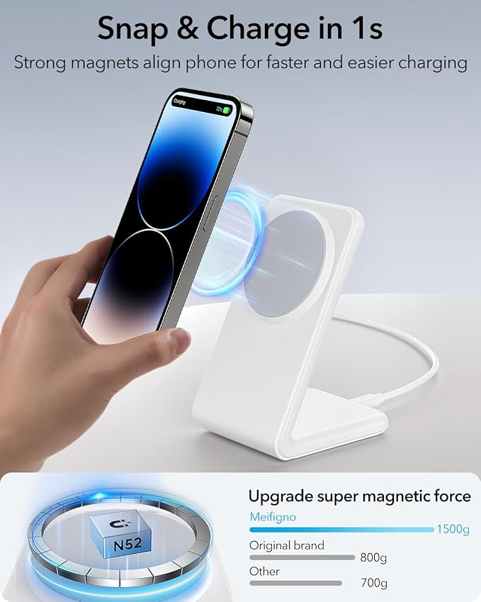2-in-1 for Magsafe-Compatible Charger Stand with PD 20W USB-C Charger Block & Cable, Fast Charging Wireless Charger Designed for iPhone 17 Pro Max/16/15/14/13/12, AirPods 4/3/Pro 3/Pro 2/Pro, White