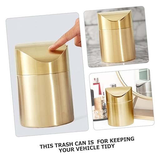 Luxshiny Trash Can Gold Bathroom Accessory Mini Lid Slim Desktop Countertop Waste Bin for Office Car