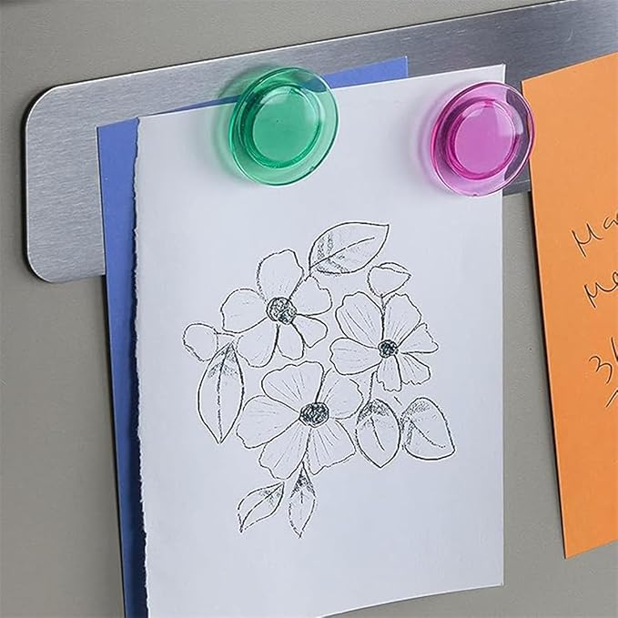 Metal Magnetic Strips with Adhesive Backing Bulletin Bar Board Memo Strip with Colorful Magnet for Home Office School 4 Pcs (Silver)