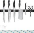 16 Inch Black Magnetic Knife Holder for Wall, No Drilling Adhesive Knife Strip with Powerful Magnet and Expanded Screws, Wall Mount Knife Rack for Knives, Includes Adhesive Tape (Black)