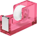 OfficeGoods Acrylic Tape Dispenser – Modern Desk Organizer for Office Supplies, Heavy Duty Refillable Tape Holder for Home and School Crafting, Stylish Desktop Accessory for Gift Wrapping, Pink