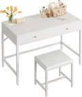 SUPERJARE 31.5" White Desk with 2 Drawers, Modern Makeup Vanity with Padded Stool, Small Computer Desk Home Office Desk for Writing Study Bedroom
