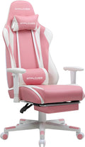 GTPLAYER Gaming Chair with Footrest, Ergonomic Computer Game Desk Chair, Reclining Gamer Chair Seat Height Adjustment, Swivel Rocker with Headrest and Lumbar (Pink)