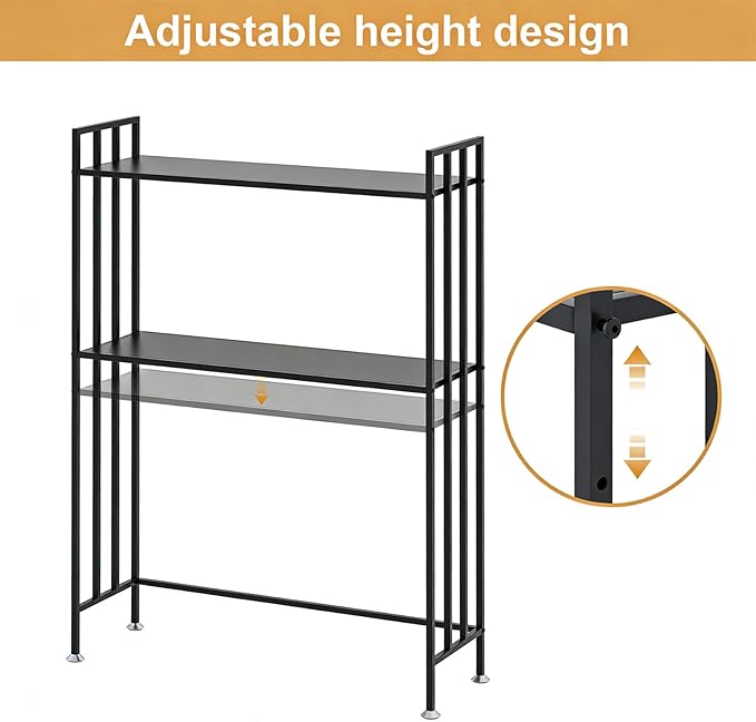 Desk Hutch with Adjustable Height, 2-Tier Rust-Resistant Iron Desk Shelf Organizer for Office Dorm, Desk Organizer Shelf（Black）