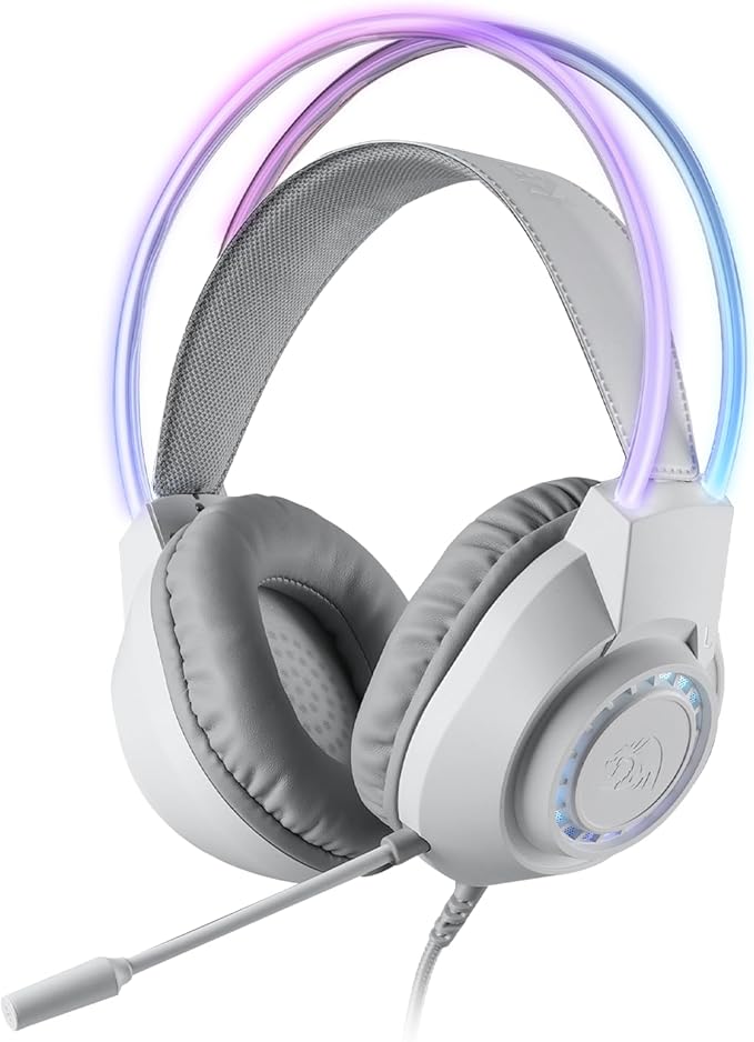 Redragon H231 Scream Wired Gaming Headset, Stereo Surround Sound, 40mm Drivers, Leather Foam Ear Pads, Noise-canceling Microphone, Dynamic RGB Lighting, Works with PC/PS4/PS5/NS/Xbox-one, White
