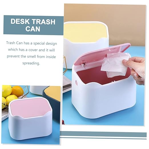Mini Desktop Garbage Can Press-Down Type Trash Container Lid Plastic Waste Bucket for Home Office Kitchen