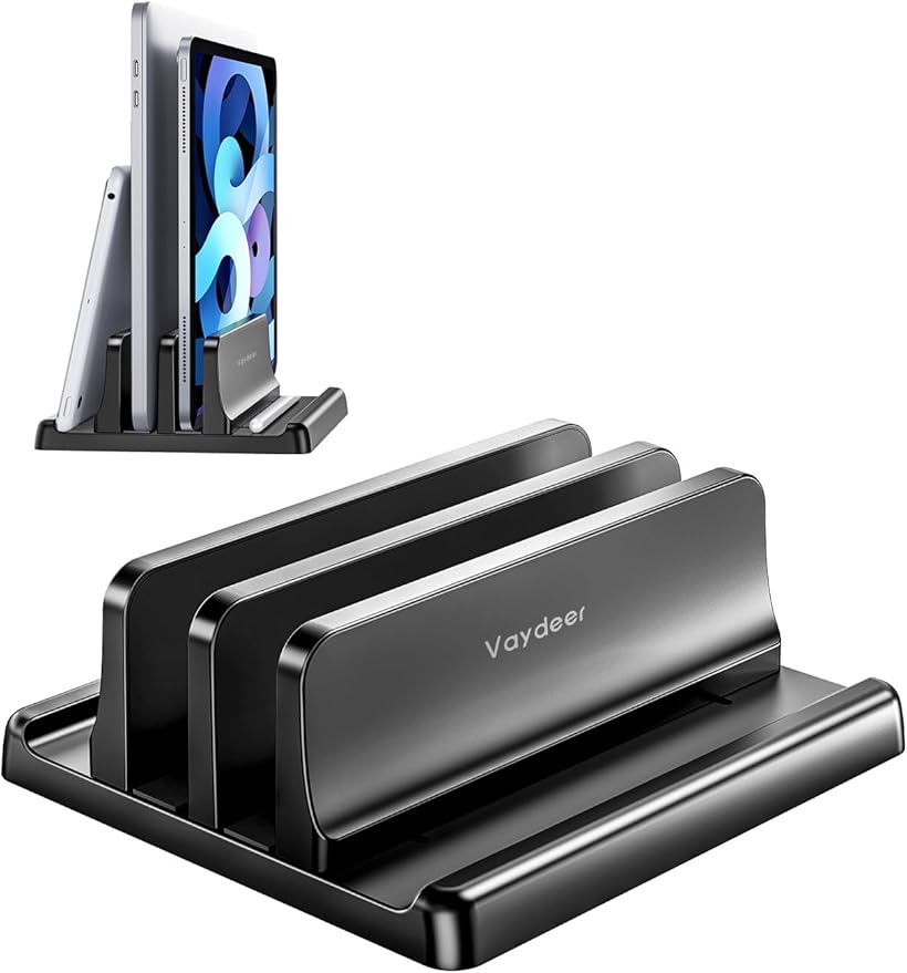 Vaydeer Vertical Laptop Stand for Desk,Dual Slots Plastic Laptop Holder with Space Saving 4-in-1 Design,Adjustable Laptop Organizer Storage Supports for MacBook,Mac,HP,Dell,Microsoft Surface,Lenovo