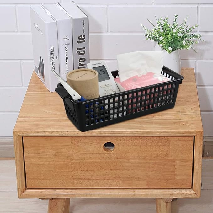 6 Pack Small Plastic Storage Baskets, Black Desktop Baskets