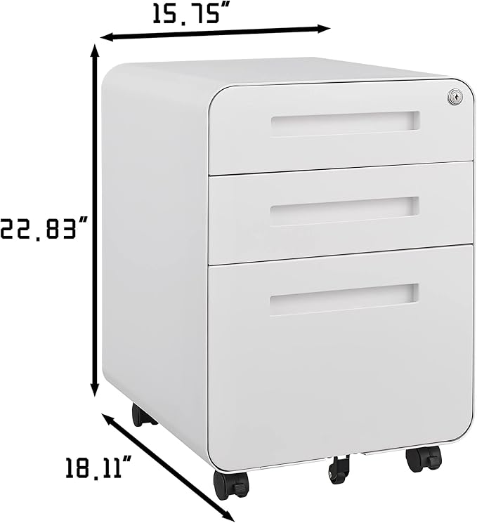 Garvee 3 Drawer File Cabinet with Lock, Under Desk Mobile Metal Filing Cabinet for Home Office, 5 Wheel Anti-Tilt Rolling File Cabinets for A4/Letter/Legal Size, Fully Assembled