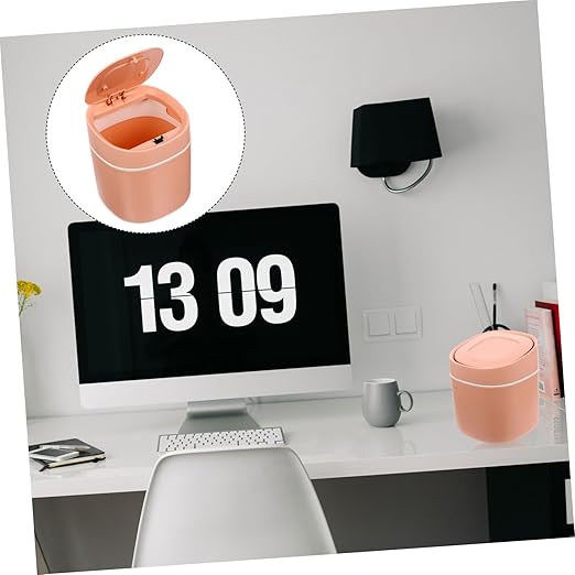 Small Slim Trash Can Lid Desk Rubbish Bin Mini Desktop Waste Bins Plastic Trash Storage Box