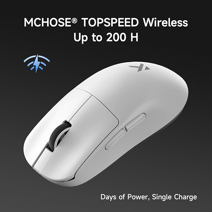 MCHOSE L7 Pro+ Wireless Gaming Mouse Esports, Ultra-Lightweight Mouse with 26K DPI, 650 IPS, 8K Polling Rate, Optical Switch, 7 Programmable Buttons, Tri-Mode Connection, 200H Battery, PC/Mac - White