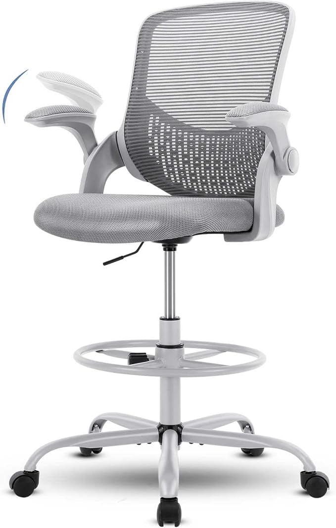 JHK Drafting Tall Office Chair Standing Desk Counter Height Adjustable Chairs with Flip-up Padded Armrests