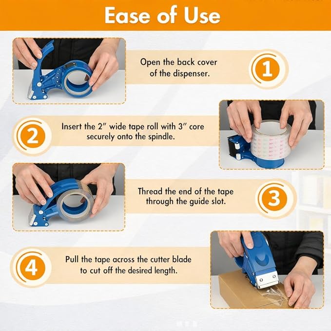 2 Pack Heavy Duty Packing Tape Dispenser Gun, Fits Packaging Tape up to 2 Inches Wide with 3-Inch Core, Adjustable Brake Tape Gun for Shipping, Moving, Office & Warehouse