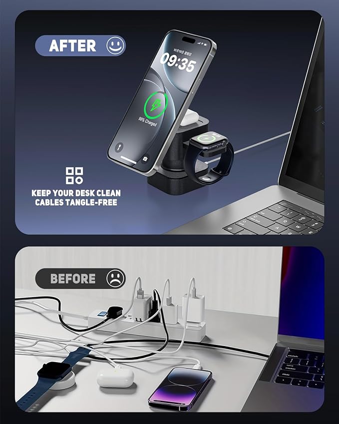 【2026 Upgraded】 QFA Wireless Charger 4 in 1 for iPhone with Night Light,Fast Magnetic Stand,Charger Station for iPhone 17/16/15/14/13/12 Pro/Max/Plus/Air Apple Watch Airpods