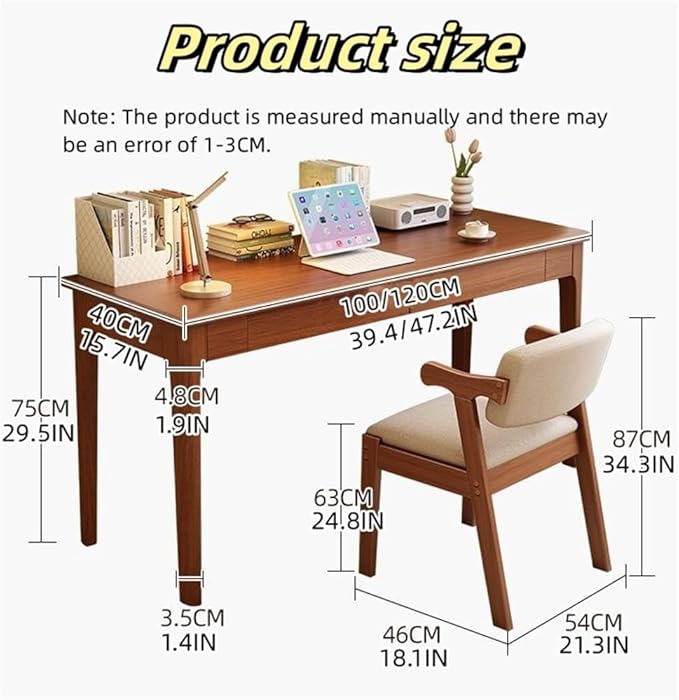 Computer Desk, Home Office Modern Desk and Chair Set, Wood Writing Desk, Executive Desk, Wooden Writing Desk Study Table, Home Office Study Desk(Brown,100CM-39.4IN)