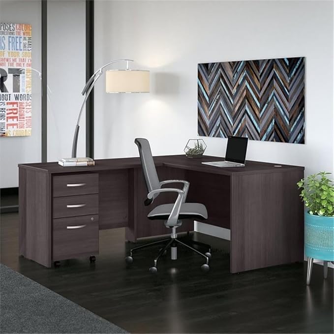 Bush Business Furniture Office 500 U Shaped Executive Desk with Drawers and Hutch, 72W, Black Walnut