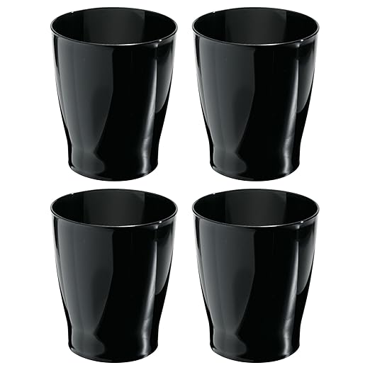 iDesign Small Round Bathroom Trash Can - Ideal for Bathroom or Office, Set of 4, Black, Made in USA