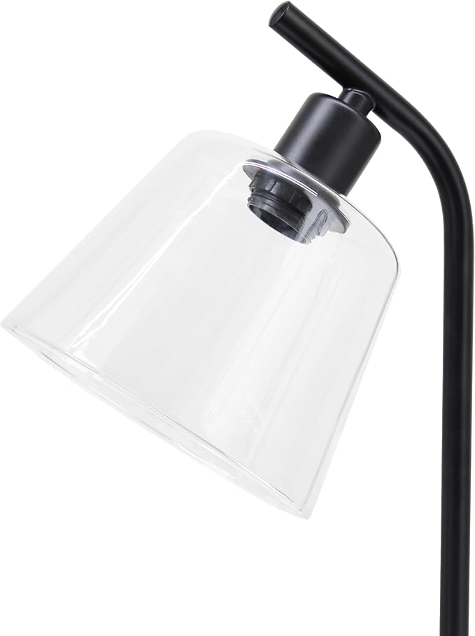 Simple Designs LD1080-BLK 16" Sleek Essentials Modern Industrial Metal Desk Lamp with Clear Glass Shade, for Office, Desk, Nightstand, Dorm Black