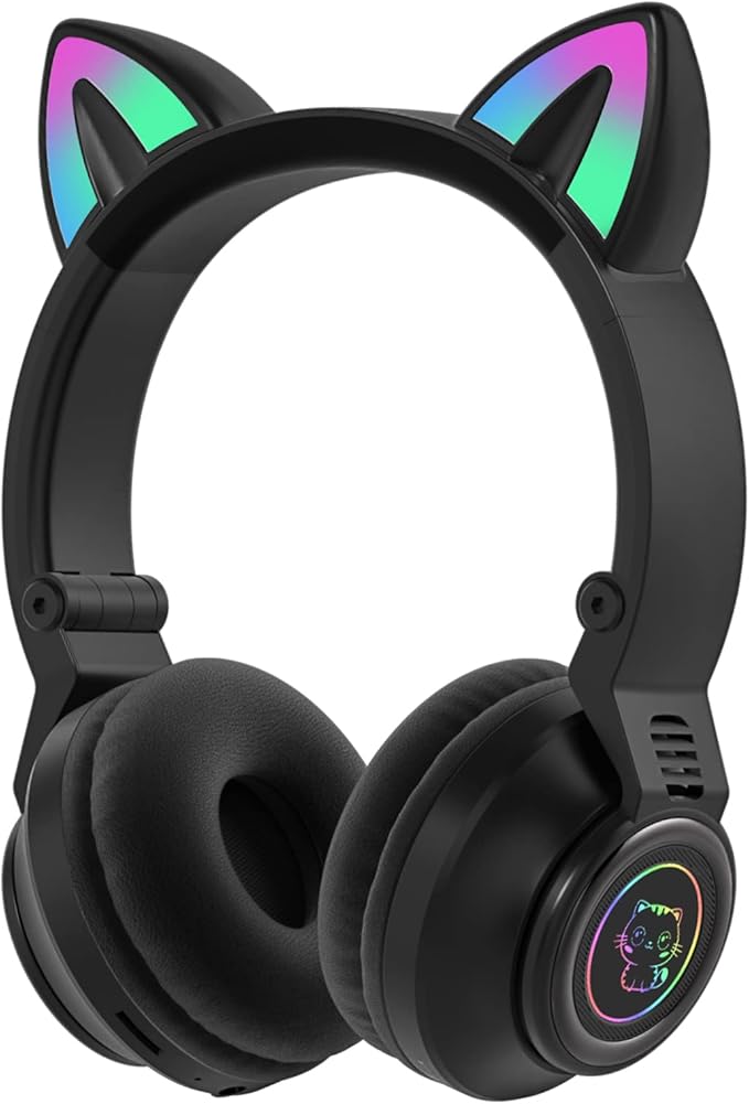 Cat Ear Bluetooth Headphones,Toddlers Kids Wireless Headphones for Boys Girls Amazon Fire Tablet/Laptop/Pad/School (Black)