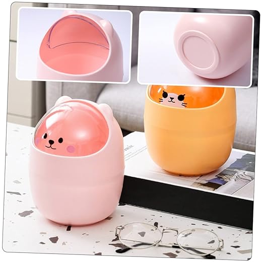 Vaguelly Cute Mini Trash Can Lid Slim Desktop Garbage Bin for Home Office and Bedroom Lightweight Waste Container