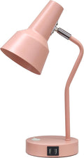 Simple Designs LD1072-BPK 15.2" Sleek Essentials Metal Cone Shade Desk Lamp with Adjustable Shade and Dual USB Ports, for Office, Desk, Nightstand, Dorm, Pink