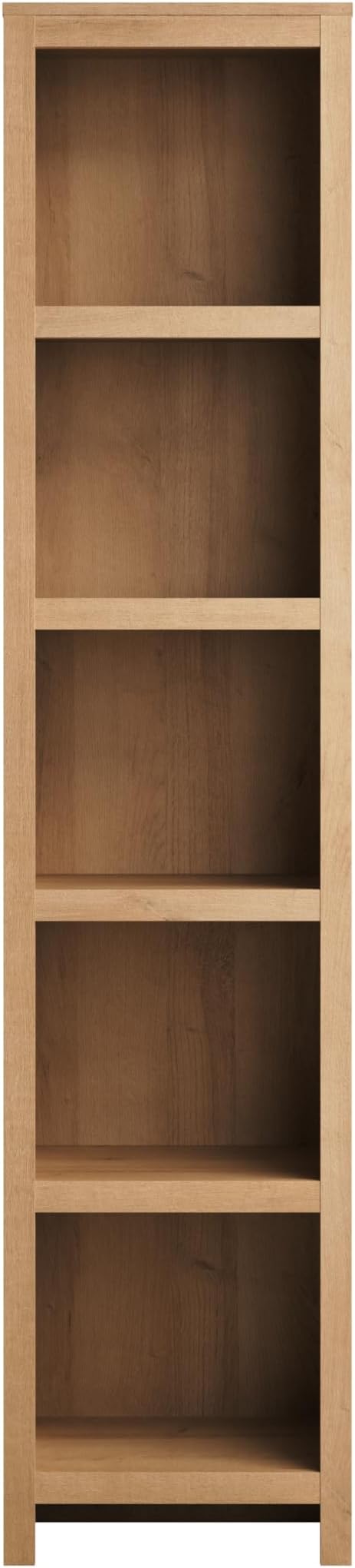 Prepac Moda 80" Tall 5-Tier Narrow Bookcase in Natural Oak, Modern Storage Accent Bookshelf with 3 Adjustable Shelves for Home, Office, Living Room, Bedroom
