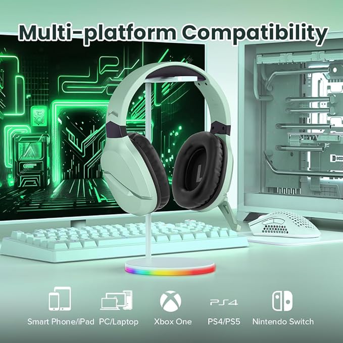 WolfLawS Wireless Gaming Headset with Noise Canceling Microphone for PS5, PC, PS4, 2.4G/Bluetooth Gaming Headphones with USB and Type-c Connector, Wired Mode for Controller (Green)