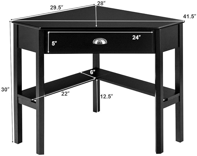 Corner Wood Desk Laptop Writing Table Computer Workstation Home Office Furniture Black
