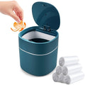 Mini Desk Trash Can with Lid with Trash Bags 180 pcs Press-Top 0.5 Gallon Tiny Countertop Waste Basket Small Table Top Plastic Covered Garbage Bin for Desk Top (Blue)