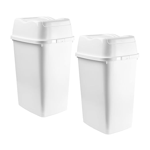 Garbage Cans with Swing Top-Split Lids, 2 Pack | Small Trash Cans with Lids | Durable Plastic | Slim & Sturdy Trash Bins | Fingerprint Resistant | 1.25 Gallon / 5 qt / 5 L – White | Superio Brand