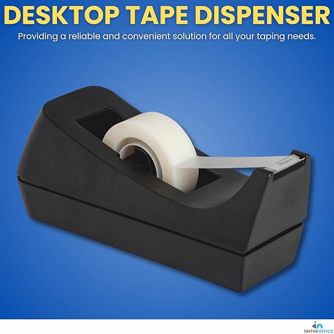 1InTheOffice Tape Dispenser Desk, Weighted Nonskid Base, 1 Inch Core, Black, 3 Pack