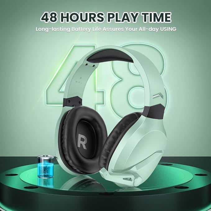 WolfLawS Wireless Gaming Headset with Noise Canceling Microphone for PS5, PC, PS4, 2.4G/Bluetooth Gaming Headphones with USB and Type-c Connector, Wired Mode for Controller (Green)
